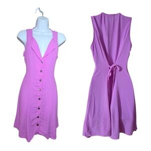 Olivaceous Pinkish-Purple Sleeveless Button Up V-Neck Mini Dress Tie Back S NWT